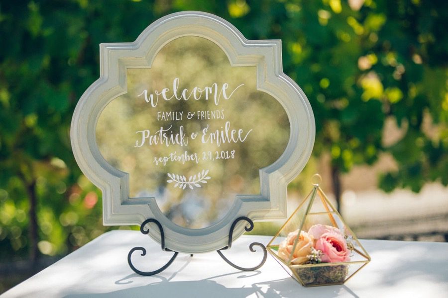 ceremony welcome sign at Casitas Estate Wedding by Paso Robles Wedding Planners Sandcastle Celebrations