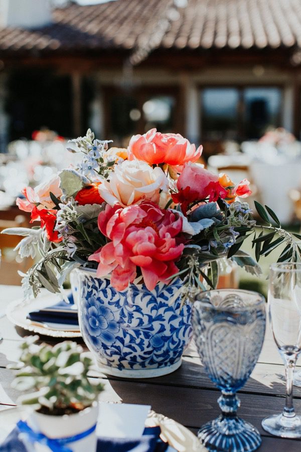 colorful florals At Casitas Estate Reception orchestrated by San Luis Obispo Wedding planners Sandcastle Celebrations