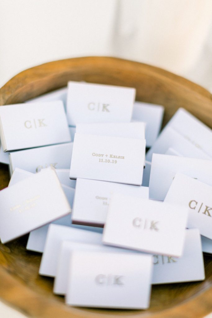 Monogrammed matches from the Bride and Groom