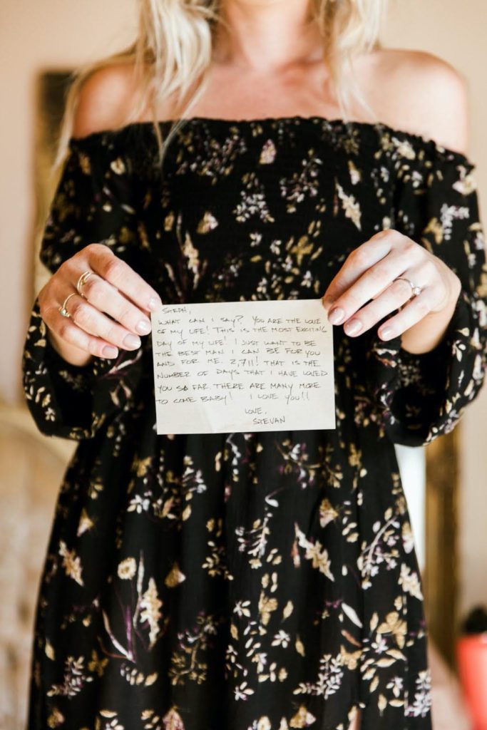 Sentimental note from Groom to his boho bride