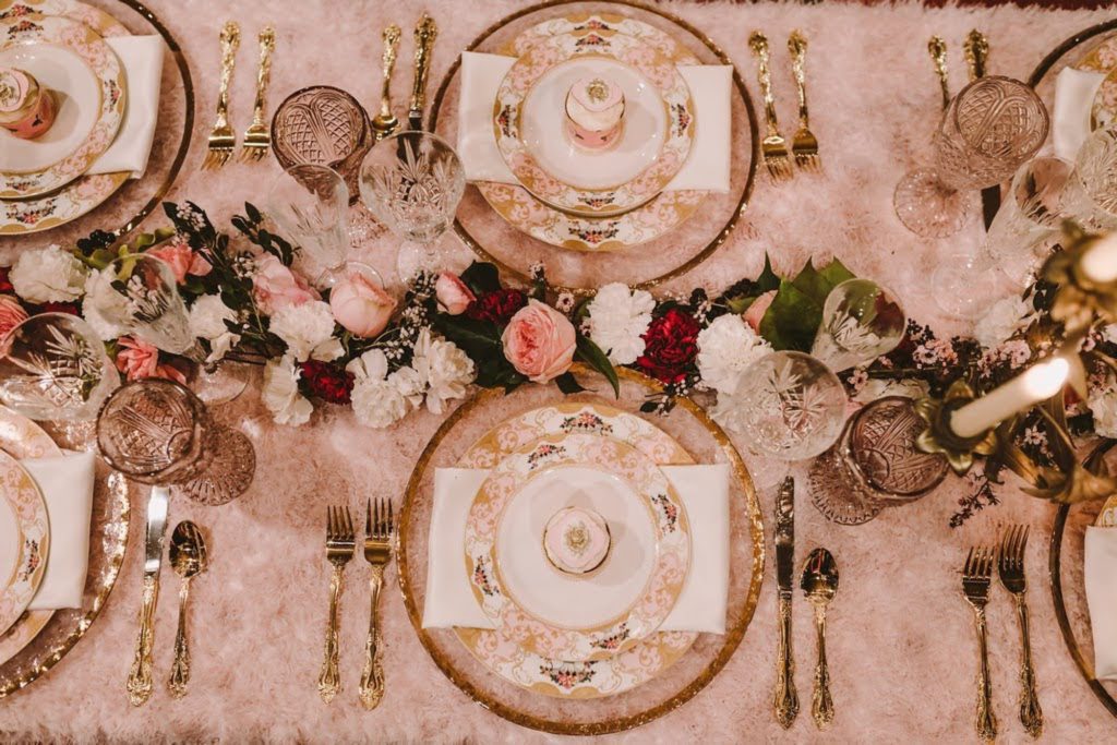 A place at the table of Marie Antoinette's soiree designed by slo wedding planner Sandcastle Celebrations