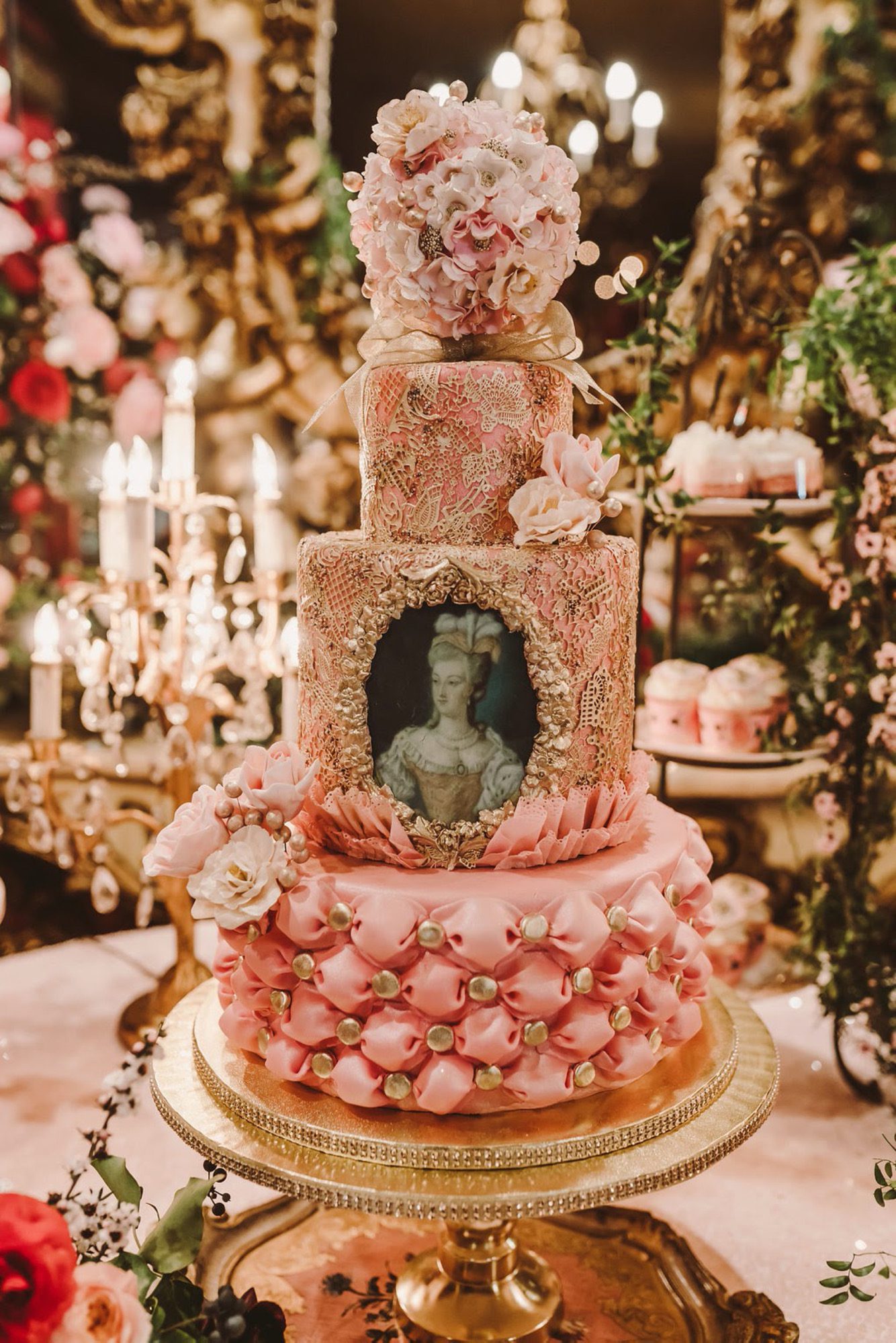 Decadent Cake design featuring Marie Antoinette by Wedding Planners Sandcastle Celebrations