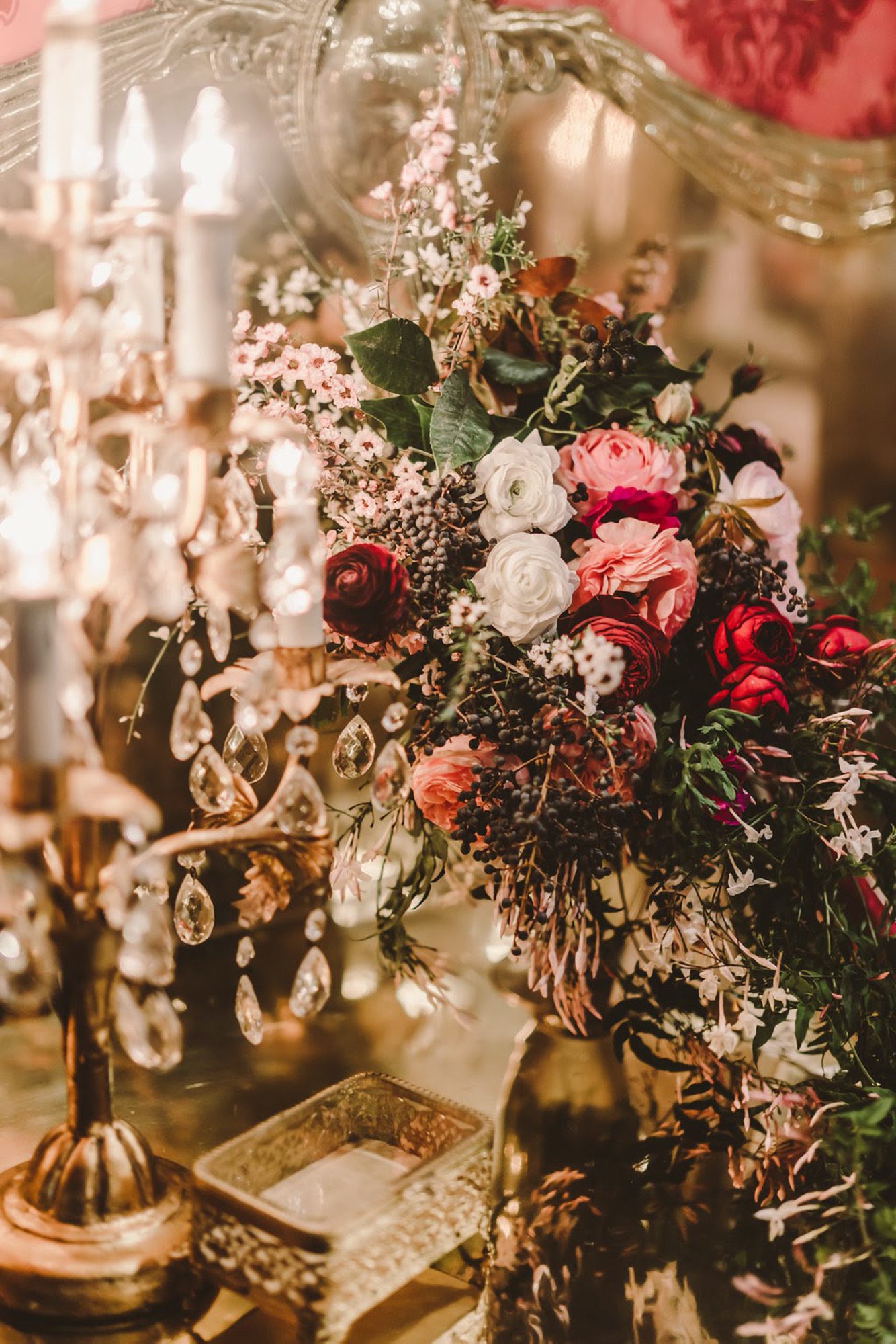 Vintage blooms in antique brass vessels by arroyo grande wedding planner Sandcastle Celebrations