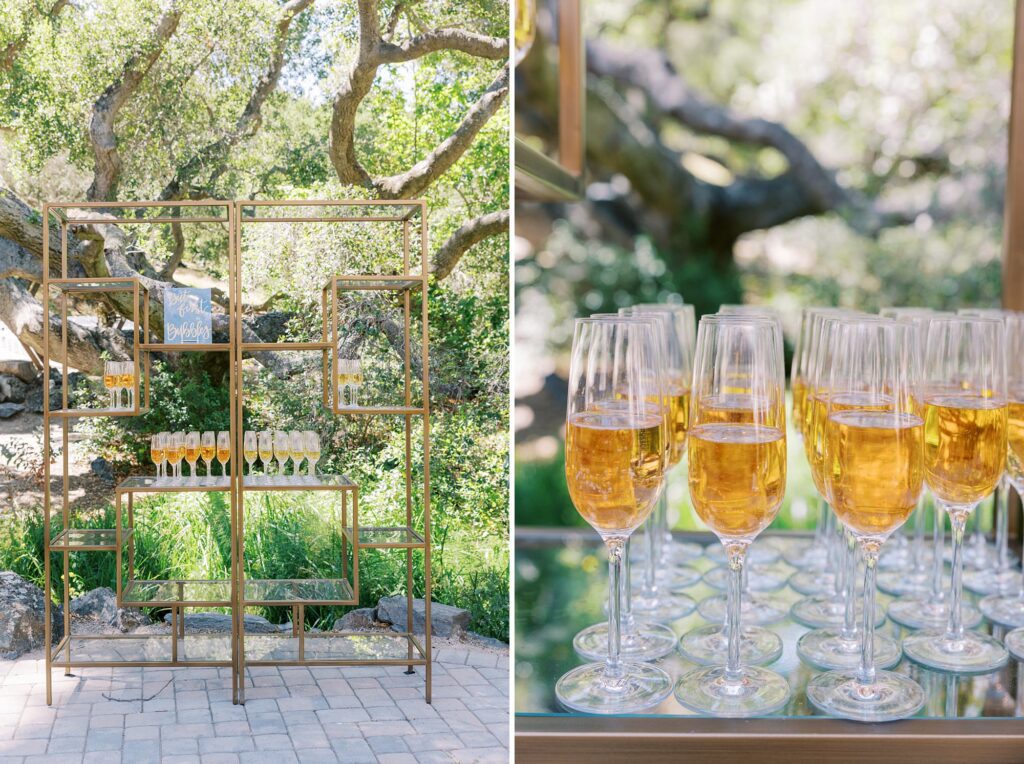 Champagne stand at La Cuesta Ranch Wedding Designed by Janet Tacy of San Luis Obispo Wedding Planner Sandcastle Celebrations captured by Jen Rodriguez Photography