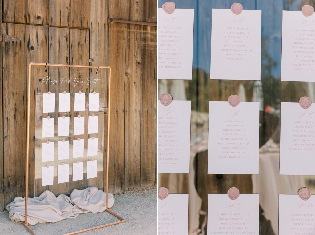 acrylic table place cards at La Cuesta Ranch Wedding Designed by Janet Tacy of San Luis Obispo Wedding Planner Sandcastle Celebrations captured by Jen Rodriguez Photography