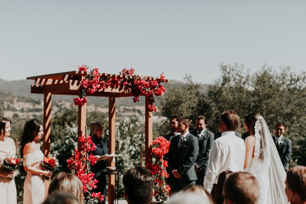 Ceremony at Japanese infused wedding at the Arroyo Grande Casitas Estate Wedding by SLO Wedding Planner Sandcastle Celebrations