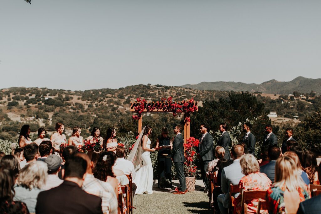 Bride and groom during ceremony at Japanese infused wedding at the Arroyo Grande Casitas Estate Wedding by SLO Wedding Planner Sandcastle Celebrations