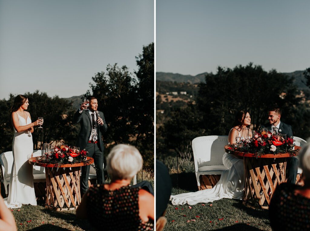 Bride and groom at sweetheart table at Japanese infused wedding at the Arroyo Grande Casitas Estate Wedding by SLO Wedding Planner Sandcastle Celebrations