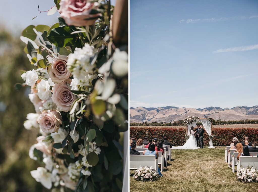 Ceremony site with SLO hills in the background at White Barn Wedding coordinated by Janet Tacy of Edna Valley Wedding Planner Sandcastle Celebrations