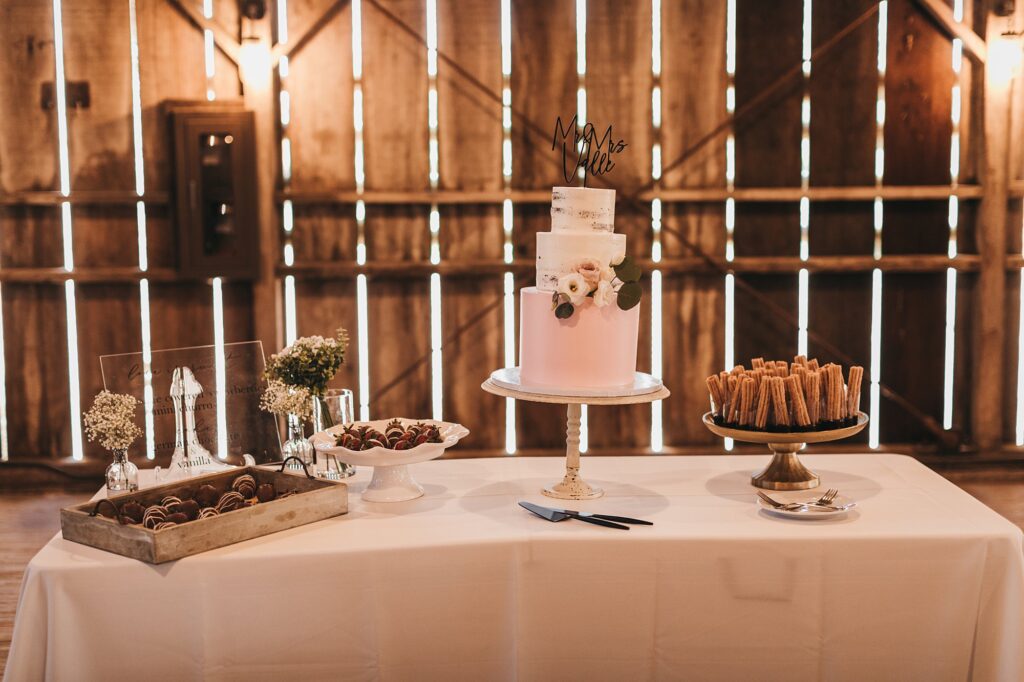 Desert table with churros at White Barn Wedding coordinated by Janet Tacy of Edna Valley Wedding Planner Sandcastle Celebrations